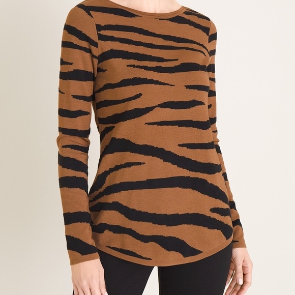NWT new Chico’s Textured Tiger-Stripe‎ Bateau-Neck Sweater Size Medium - Picture 1 of 7